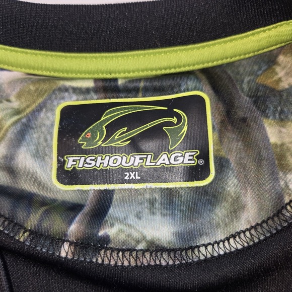 Fishouflage Black Camo Sleeves Performance Shirt Muskie Fish Mens Size 2X - Picture 5 of 8